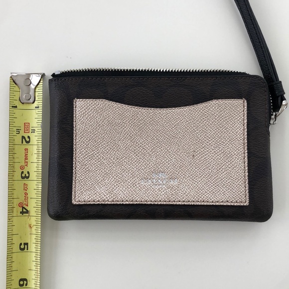 Coach Wristlet Dark Brown Signature Gold Front - Picture 8 of 10